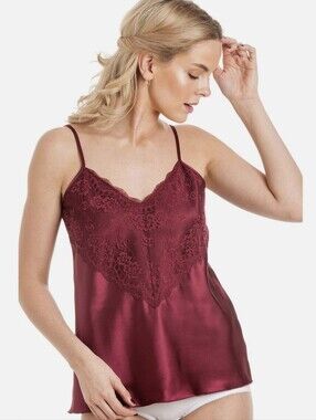 Satin Lace Cami Tank Top - Plum - Olga's - M